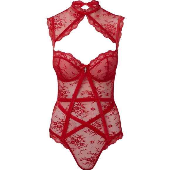 Killstar Other - NWT KILLSTAR Lingerie Pentagram DARK DESIRE LACE BODYSUIT Scarlet Red 4XL
